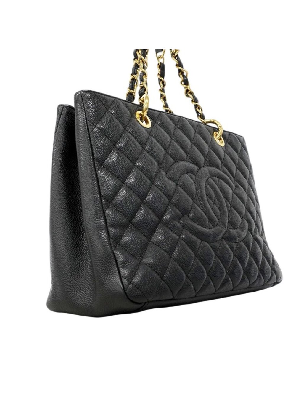 Chanel Chain Tote Quilted Caviar Leather Black Gold - Picture 2 of 10